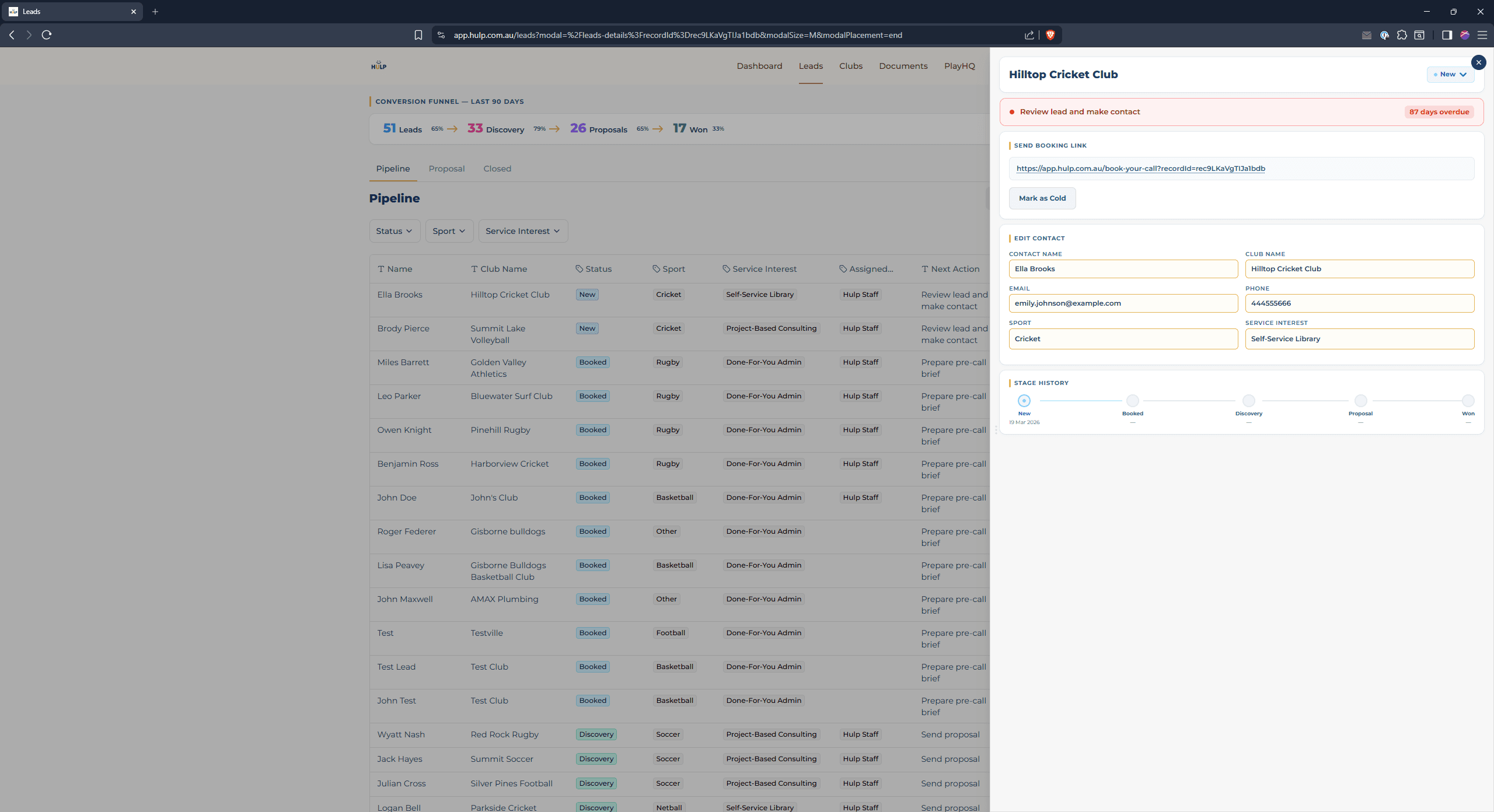 Hulp — CRM pipeline (demo data)