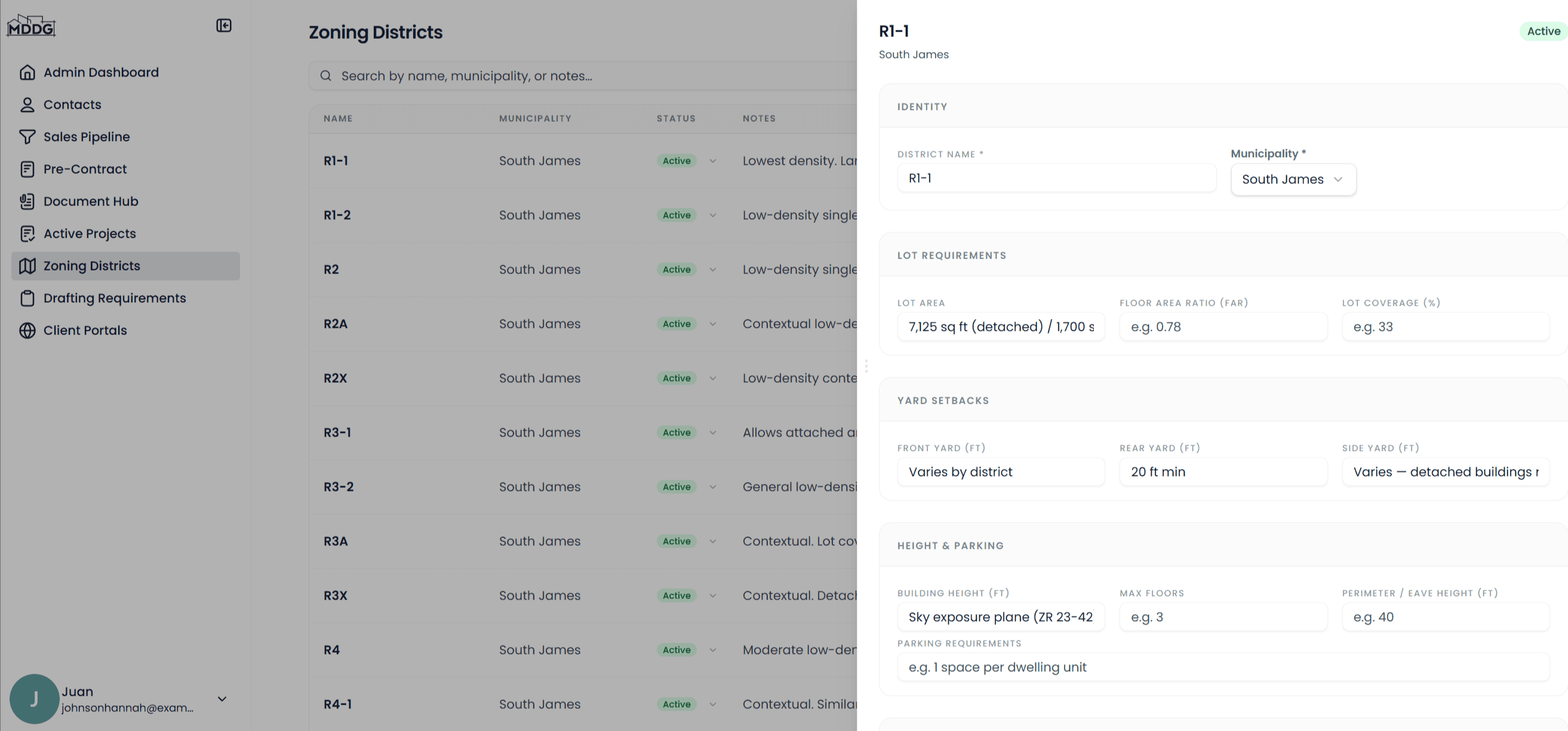 Medina Design & Development — Zoning & districts database (demo data)